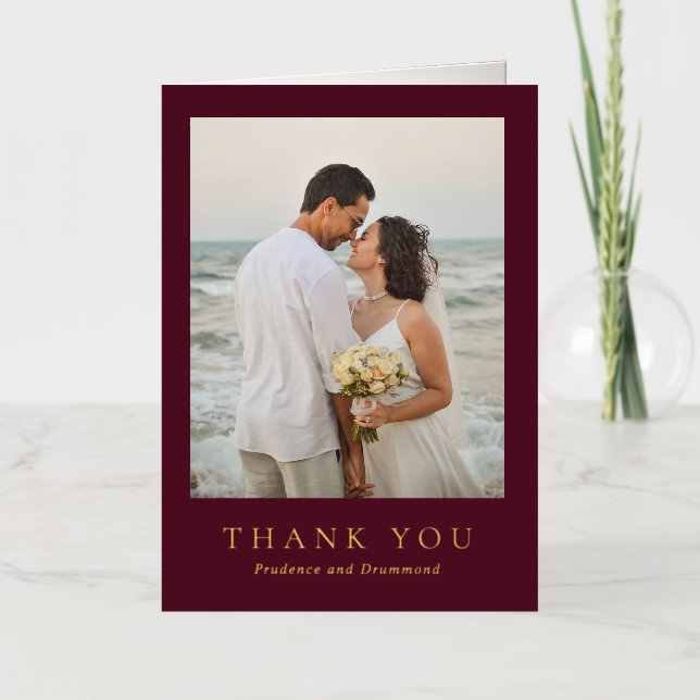 Deep Burgundy Classic Wedding Foil Thank You Card (Front)