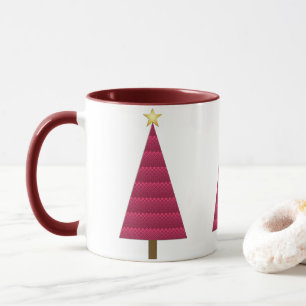 Deep Burgundy Damask Modern Christmas Tree Mug