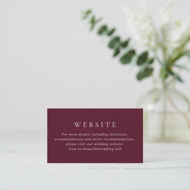 Deep Burgundy Elegant Classic Wedding Enclosure Card (Standing Front)