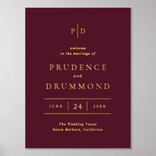 Deep Burgundy Elegant Classic Wedding Foil Sign