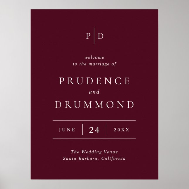 Deep Burgundy Elegant Classic Wedding Sign (Front)