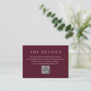 Deep Burgundy Elegant QR Code Classic Wedding Enclosure Card