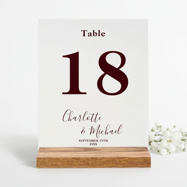 Deep Burgundy Elegant Wedding Table Number (Créateur téléchargé)