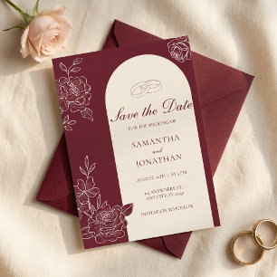 Deep Burgundy Floral Arch Wedding Save the Date Invitation