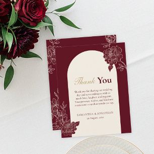 Deep Burgundy Floral Arch Wedding Thank You Card