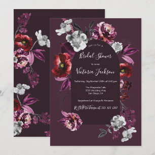 Deep Burgundy Floral Dark & Moody Bridal Shower In Invitation
