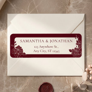 Deep Burgundy Floral Wedding Return Address Labels