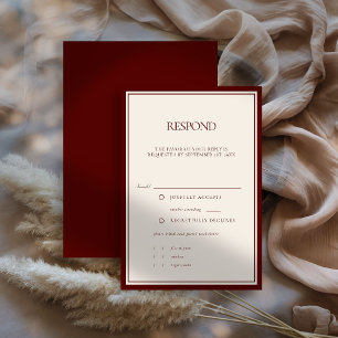 Deep Burgundy Formal Modern Classic Estate Wedding RSVP Card