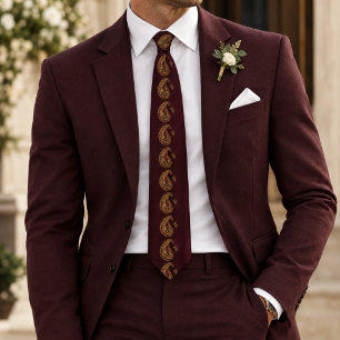 Deep Burgundy Gold Jewelled Paisley Column Tie