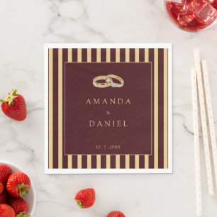 Deep Burgundy Gold Ring Diamond Wedding Stripes Napkin