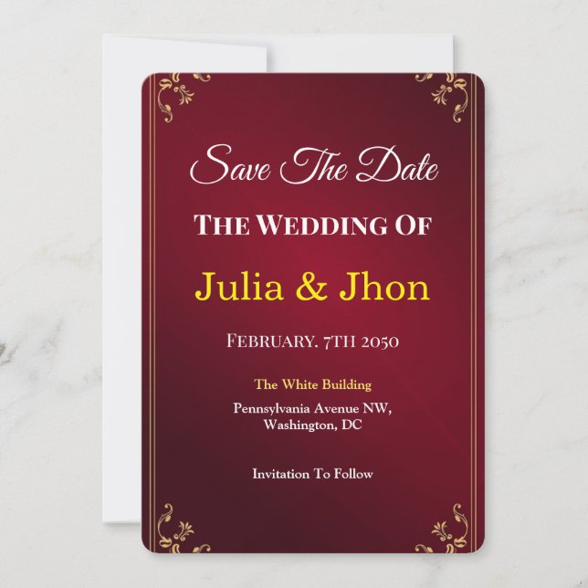 Deep Burgundy Ivory Elegant Wedding Save The Date (Front)