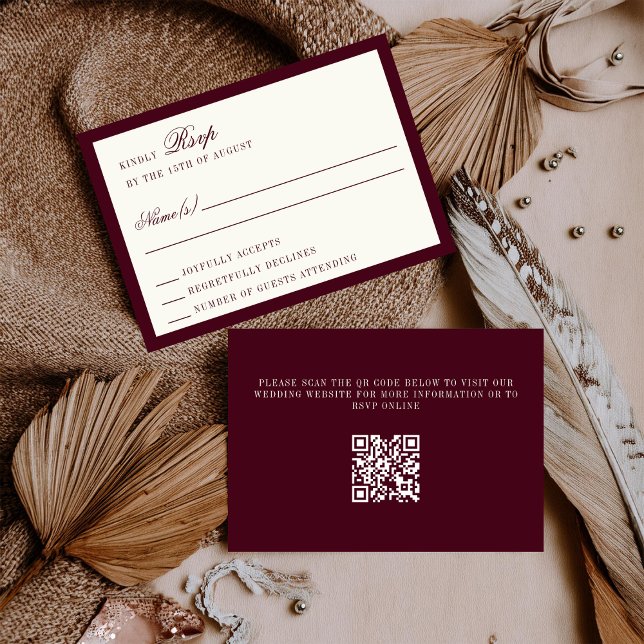 Deep Burgundy Ivory QR Code Wedding RSVP Card (Créateur téléchargé)