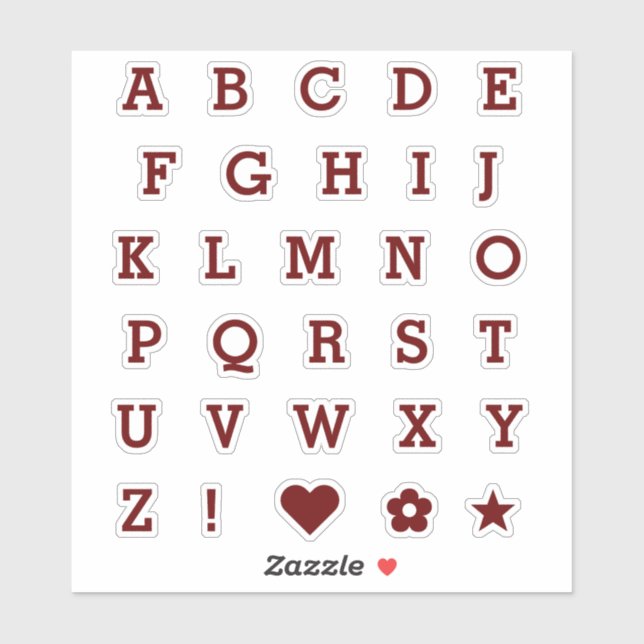 Deep Burgundy Letters | Monogram Alphabet Stickers (Sheet)
