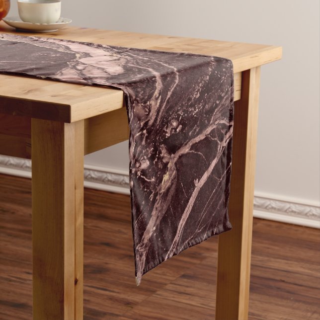 Deep Burgundy Marble Modern Luxury Look Short Table Runner (In Situ)