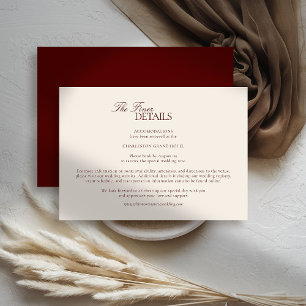 Deep Burgundy Modern Classic Formal Estate Wedding Enclosure Card