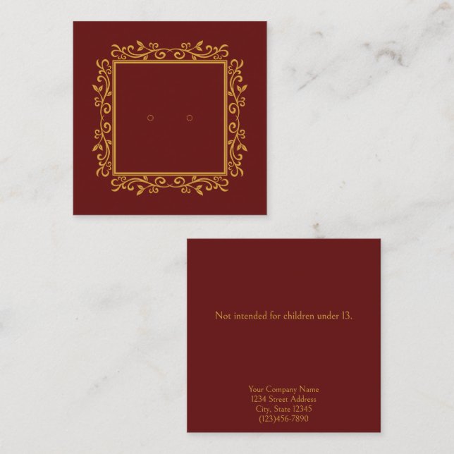 Deep Burgundy Modern Frame Earring Display Cards (Front/Back)