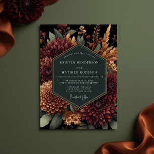 Deep Burgundy Moody Bloom Wedding Invitation