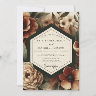 Deep Burgundy Moody Bloom Wedding Invitation