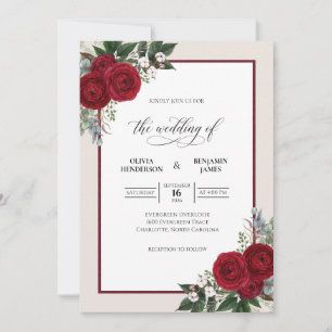 Deep Burgundy Petal Wedding Invitation