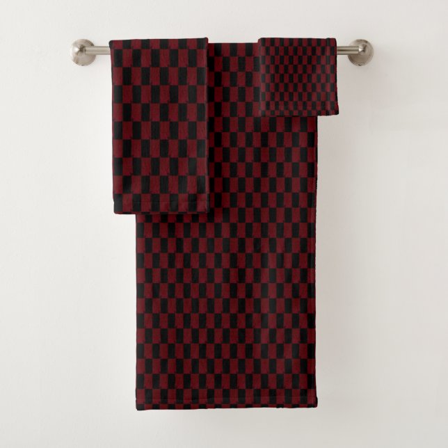 Deep Burgundy Red and Black Woven Pattern Bath Towel Set (Insitu)