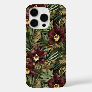 Deep Burgundy Red Orchids Jungle Birthday iPhone 16 Pro Case