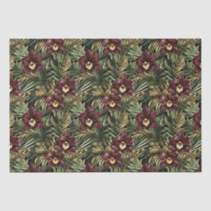 Deep Burgundy Red Orchids Jungle Birthday Tissue Paper