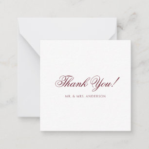 Deep Burgundy Script Wedding Thank You Blank Card