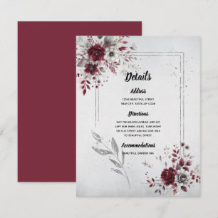 Deep Burgundy Silver Grey Watercolor Floral Custom Enclosure Card