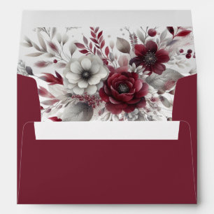 Deep Burgundy Silver Grey Watercolor Floral Custom Envelope
