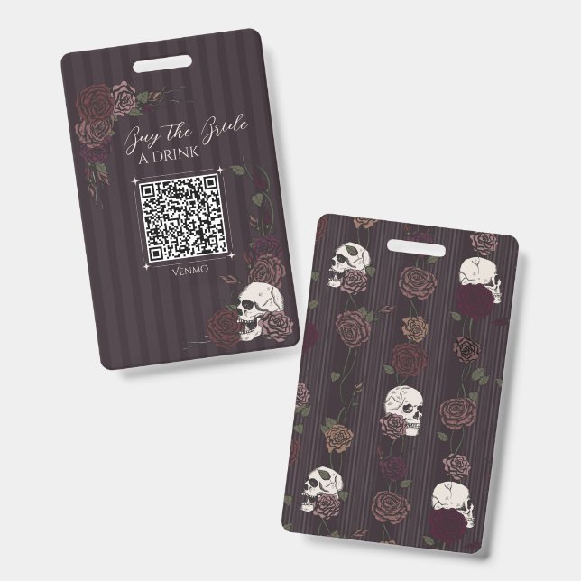 Deep Burgundy Skull Bride Drink QR Badge (Front & Back)