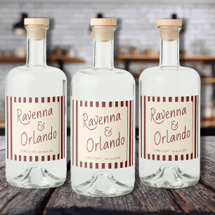 Deep Burgundy Stripes Retro Minimalist Wedding Liquor Bottle Label
