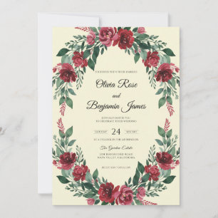 Deep Burgundy Watercolor Wedding Invitation