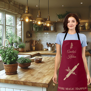 Deep Burgundy with Pale Gold Rolling Pin and Herb Apron