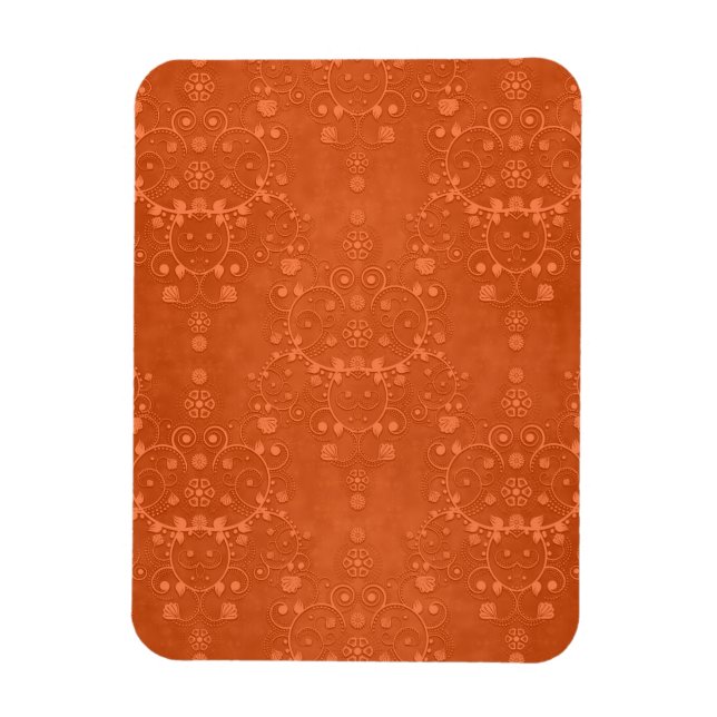 Deep Burnt Orange Fancy Damask Pattern Magnet (Vertical)