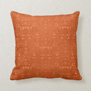 Deep Burnt Orange Fancy Damask Pattern Throw Pillow