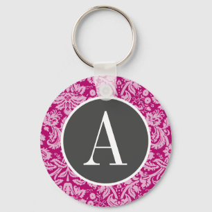 Deep Cerise Damask Keychain