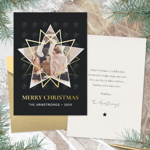 Deep Charcoal Geometric Star Gold Christmas Foil Holiday Card