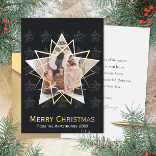 Deep Charcoal Geometric Star Gold Christmas Foil Holiday Card