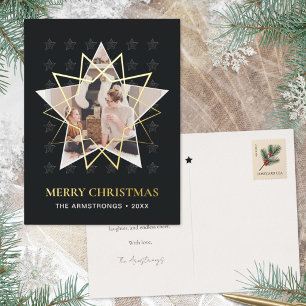 Deep Charcoal Geometric Star Modern Christmas Foil Holiday Postcard