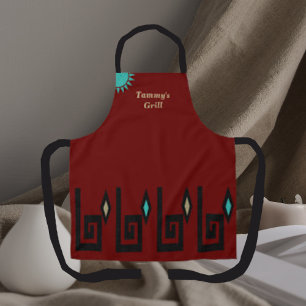 Deep Chili Red Southwestern Aztec Style Chef Apron