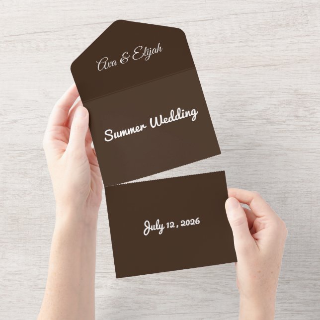 Deep Chocolate Brown Background – Wedding All In One Invitation (Tearaway)