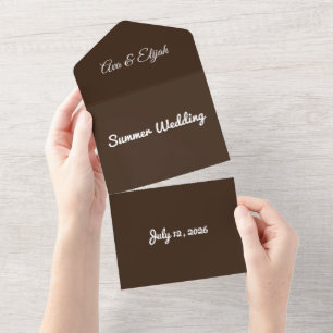 Deep Chocolate Brown Background – Wedding All In One Invitation