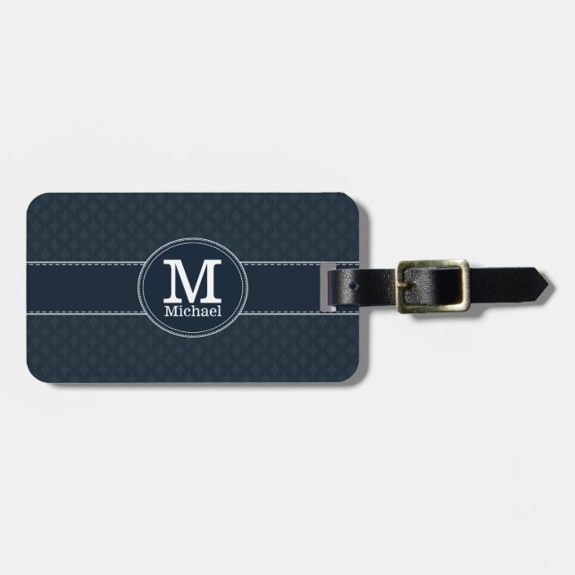 Deep Classic Navy Blue Custom Monogram Luggage Tag (Front Horizontal)