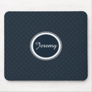 Deep Classic Navy Blue With Custom Monogram Mouse Pad
