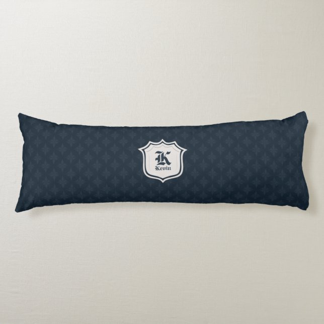 Deep Classic Navy Custom Monogram Body Pillow (Front)