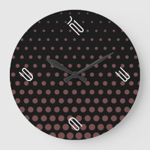Deep Coffee Polka Dot Modern Black Large Clock