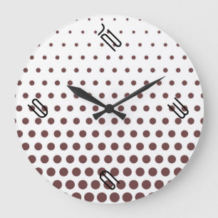 Deep Coffee Polka Dot Modern White Large Clock