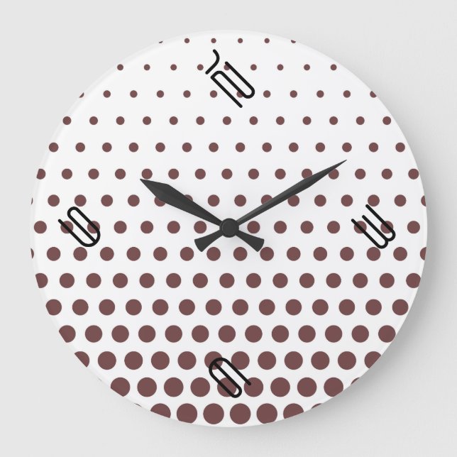 Deep Coffee Polka Dot Modern White Large Clock (Front)