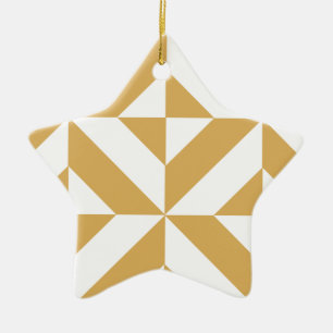 Deep Cool Gold Geometric Deco Cube Pattern Ceramic Ornament