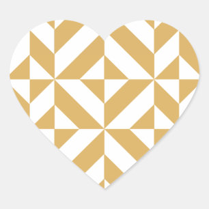 Deep Cool Gold Geometric Deco Cube Pattern Heart Sticker